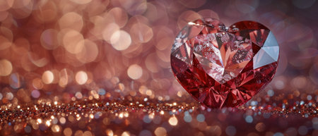 A red heart-shaped diamond placed on top of a wooden table.の素材