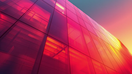 Detailed view of a contemporary office building covered in a multitude of windows, reflecting the urban landscape.の素材