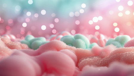 A close-up shot of cotton candy clouds in a dreamy landscape, with vibrant pink, blue, and white colors.の素材