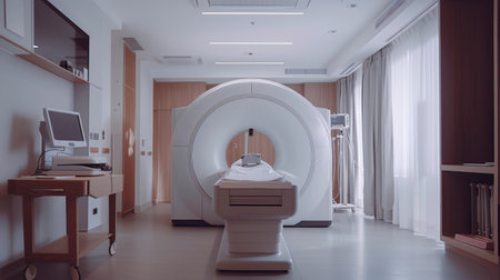 A room with a prominent white machine taking up significant space.の素材