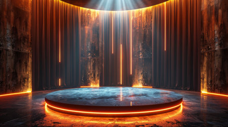 A stage bathed in light from a single spotlight shining down on it, creating a focal point for performances.の素材