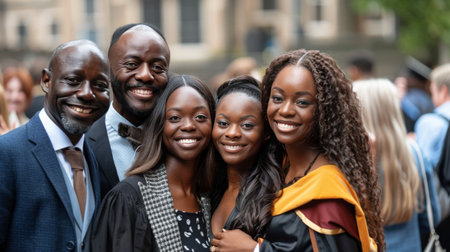 A diverse group of young individuals standing closely together, looking towards the camera in a casual setting.の素材