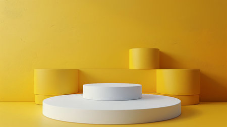 Three white vases are arranged neatly on top of a set of steps, creating a simple yet elegant display.の素材