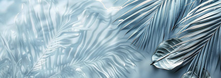 A close-up shot of a palm frond casting its shadow on a rippling water surface.の素材