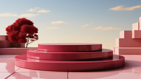 A green potted plant placed on top of a vibrant red table.の素材