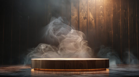 A wooden table with visible smoke rising from its surface.の素材