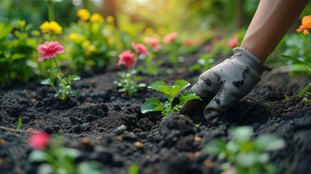 A flower sprouting from the soil, showing the process of growth and natures resilience.の素材