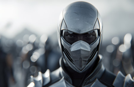 A close-up of a character from Mortal Kombat, wearing a dark hooded cloak and a silver mask. The character's intense eyes are visible, conveying a sense of power and determination.の素材