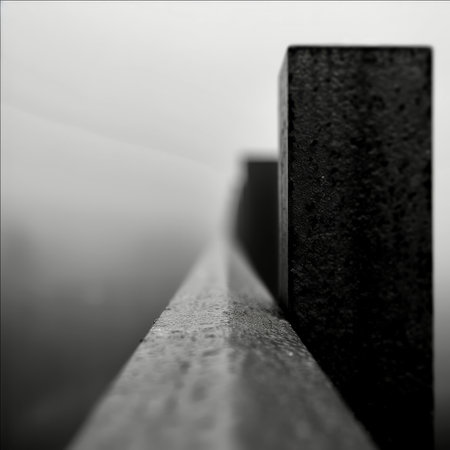 An abstract composition featuring dominant black streaks across a textured white background, creating a striking contrast. The artwork exemplifies modern minimalism while exploring themes of movement and space.の素材
