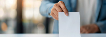 A businessman in a suit examines a document closely, focusing on the details while seated at a contemporary desk in a brightly lit office. The background is blurred, highlighting his engaged posture.の素材