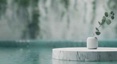 A smooth circular stone rests gently on the surface of tranquil water, reflecting soft colors of the sunset in the background, creating a moment of calm and reflection.の素材