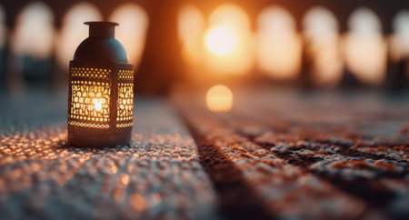 A beautifully crafted lantern sits on a textured surface, casting a gentle glow in a cozy indoor setting adorned with soft textiles and warm lights in the background, creating an inviting atmosphere.の素材