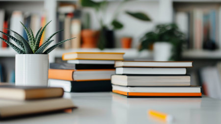 Various succulent plants in stylish pots are arranged on a wooden table in a contemporary shop, surrounded by shelves filled with gardening supplies and decor under warm natural lighting.の素材