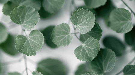 A cluster of vibrant green leaves rests gently on a soft, textured fabric, showing their intricate veins and natural beauty in a serene arrangement.の素材