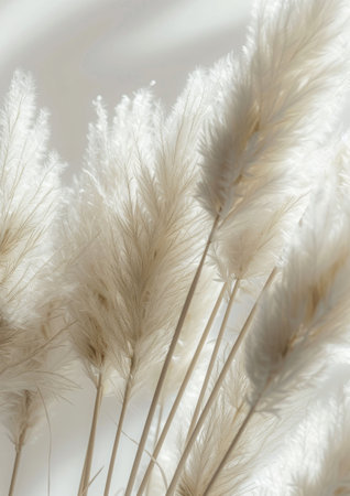 Several white flowers are arranged neatly on top of a wooden table.の素材