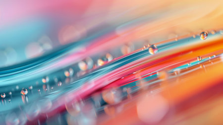 Soft, flowing waves of vibrant colors blend seamlessly against a warm, blurred background, evoking a tranquil and mesmerizing atmosphere reminiscent of a sunset.の素材