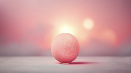 A softly glowing orb rests on frosty grass, surrounded by sparkling bokeh lights as the sun sets in the background. The serene winter atmosphere is enhanced by the cool colors of dusk.の素材