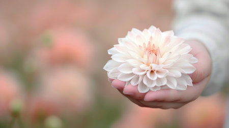 A person stands in a greenhouse, gently cradling a bouquet of white hydrangeas. Vibrant flowers surround them, showcasing a lush environment filled with various blooms.の素材