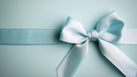 A beautifully wrapped mint green gift box features a delicate light blue ribbon in a bow, creating a festive appearance perfect for celebrations or special occasions.の素材