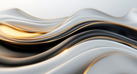 Dark, wave-like surfaces ripple gently, showing subtle golden highlights reflecting soft light. The texture creates an illusion of depth and movement, enhancing the interplay of shadows and light.の素材