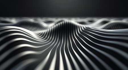 Delicate gray fabric forms gentle, flowing waves, creating a sense of tranquility and movement under soft ambient light.の素材