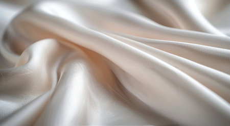 A smooth, white fabric is gently draped, creating soft folds and swirls. The delicate texture catches the natural light, highlighting its silky sheen and inviting a sense of comfort and elegance.の素材