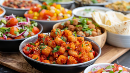 Colorful vegetables including red cabbage, carrots, and bell peppers are neatly arranged in wooden bowls, highlighting a vibrant assortment ideal for healthy meal preparation.の素材