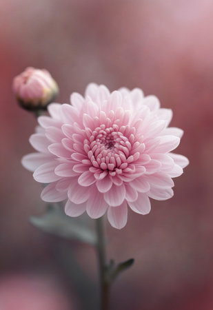 A stunning pink flower opens up in a garden, showing its intricate layers and soft petals. The gentle sunlight illuminates its beauty, highlighting the details of each petal against a blurred background.の素材
