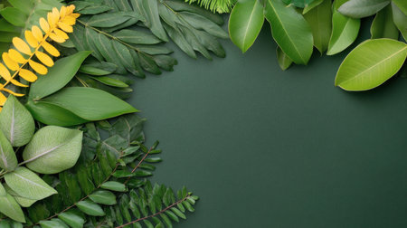 Various shades and textures of green leaves are arranged closely together, creating a lush, vibrant display. The mixture includes different types of foliage, showing nature's beauty and diversity.の素材