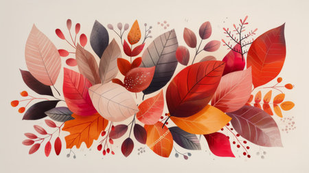 A vibrant assortment of autumn leaves in various shades of red, orange, and blue are layered against a dark backdrop, showing the beauty of seasonal foliage and nature's palette.の素材
