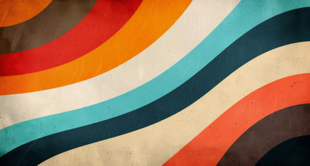 Bold stripes in vibrant colors create a retro-inspired design against a textured backdrop, evoking a sense of movement and energy.の素材