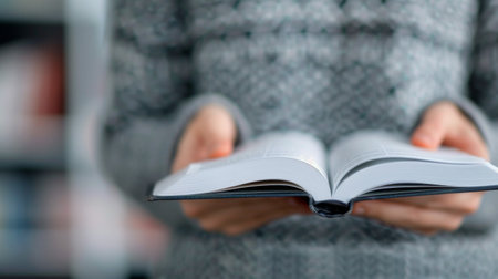 A pair of hands rests gently on an open book displaying intricate designs, surrounded by a softly lit atmosphere that emphasizes the textures and details of the pages.の素材
