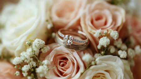 A bride and groom exchange wedding rings, showing their love and commitment at a beautiful outdoor setting as the sun sets, enhancing the romantic atmosphere.の素材