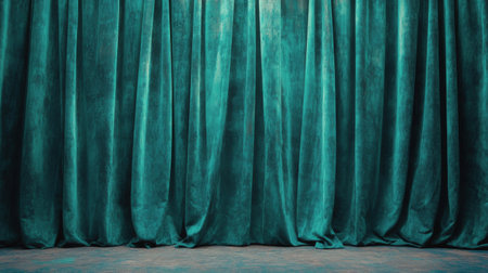 The vibrant blue curtains hang gracefully, showing intricate textures and folds. They create a dramatic backdrop in a theater setting, perfect for enhancing the ambiance during an evening performance.の素材