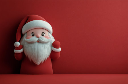 A jolly Santa Claus figure with a big smile waves cheerfully from a corner painted in festive red, capturing the joyful spirit of the holiday season. The whimsical character is dressed in traditional attire, radiating warmth.の素材