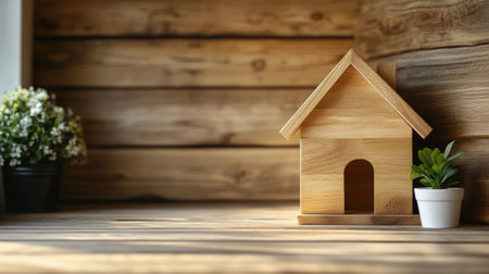 Two contemporary wooden houses with large windows and balconies sit in a sunny residential neighborhood, showcasing well-maintained gardens and inviting outdoor spaces on a clear day.の素材