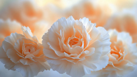 Delicate peach-colored flowers bloom gently, showcasing their intricate petals against a softly blurred background, evoking a sense of calm and beauty perfect for any floral arrangement.の素材