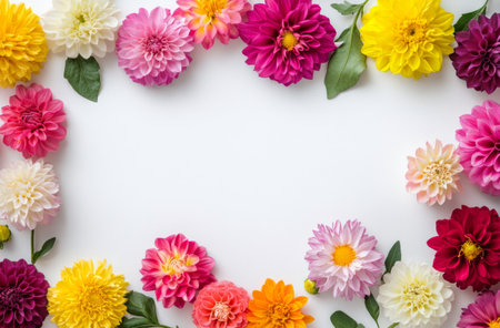 A vibrant collection of flowers in shades of purple, pink, and white is artistically arranged on a light background, highlighting the beauty and freshness of spring blooms.の素材