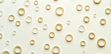 A vibrant pattern of golden polka dots varies in size against a light background, perfect for enhancing creative projects or events, adding a touch of sparkle and elegance to any design.の素材