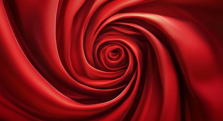 A beautifully detailed close-up reveals the gentle spiral of a red rose petal, showing its rich color and smooth texture. The natural light enhances the petal's allure and depth.の素材