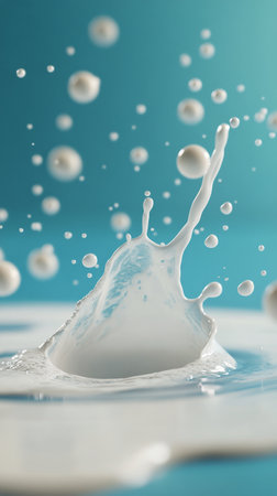 A large, white number two bursts out of splashing water, with droplets flying in all directions against a bright blue backdrop, capturing a moment of intense motion and energy.の素材