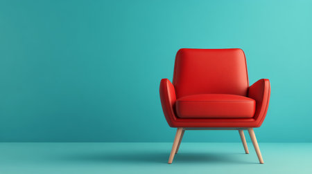 A sleek red chair with a minimalist design stands prominently against a vibrant teal wall, adding a pop of color to the interior space. Natural light enhances the modern aesthetic.の素材