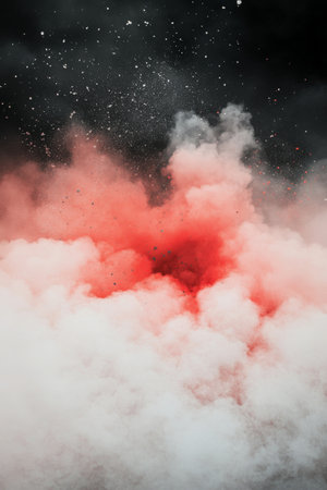 A powerful volcanic eruption sends thick plumes of smoke and ash into the sky, creating a fiery explosion in a desolate landscape during twilight. The scene captures nature's force and intensity.の素材