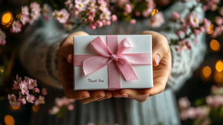 A beautifully arranged floral background showcases vibrant red flowers and lush green leaves, framing a bold thank you message in an elegant script. This design conveys gratitude with a charming and cheerful aesthetic.の素材