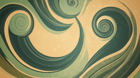A mesmerizing spiral design features calming shades of green and cream. The dynamic flow draws the eye inward, creating an intriguing visual experience.の素材