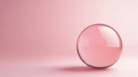 A round pink glass orb rests on a smooth pastel pink surface, capturing soft light and creating gentle reflections. The serene composition emphasizes elegance and simplicity.の素材