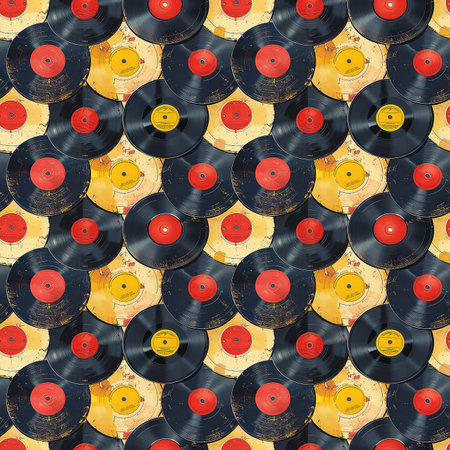 Multiple vinyl records arranged in a structured pattern on a white background.の素材