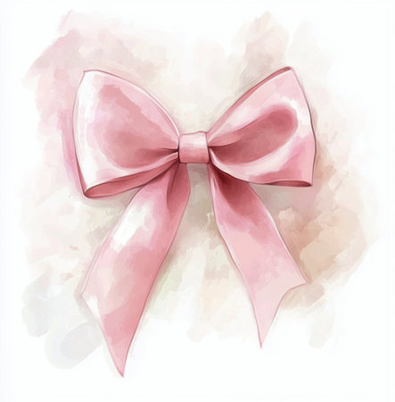 A charming pink bow with flowing ribbons stands out against a light pastel backdrop, ideal for festive occasions or wrapping presents, adding a touch of elegance and grace.の素材