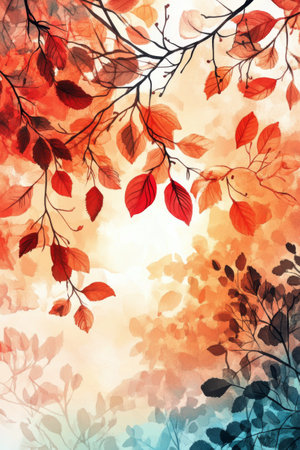 A stunning display of autumn leaves in warm colors fills the scene, showcasing shades of red, orange, and yellow against a soft background, creating a peaceful and inviting atmosphere.の素材
