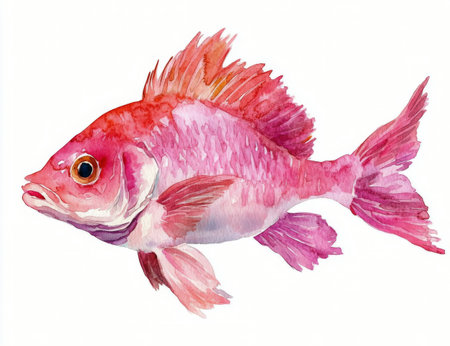 A cheerful striped fish with vibrant pink and white colors swims playfully, showing its large, expressive eyes and delicate fins in a lively underwater setting.の素材